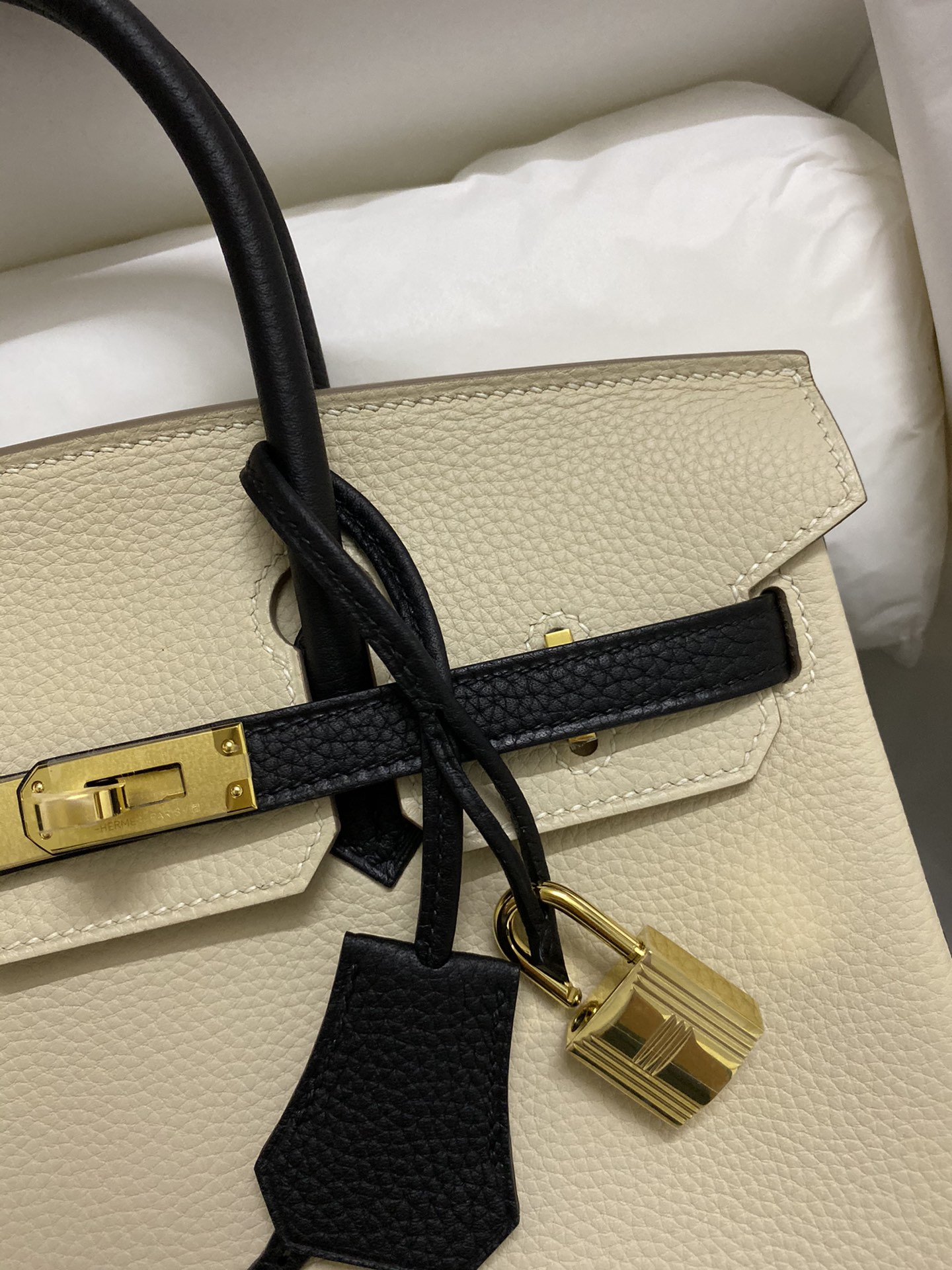 Hermes Birkin 25CM Togo Leather Handbag White Black